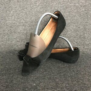 Madewell Womens French Knot Skimmer Black Suede Bow Pointed Toe Ballet Flats 9